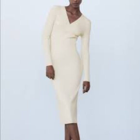 NWT Zara Long Sleeve Midi Knit Dress - Picture 2 of 6